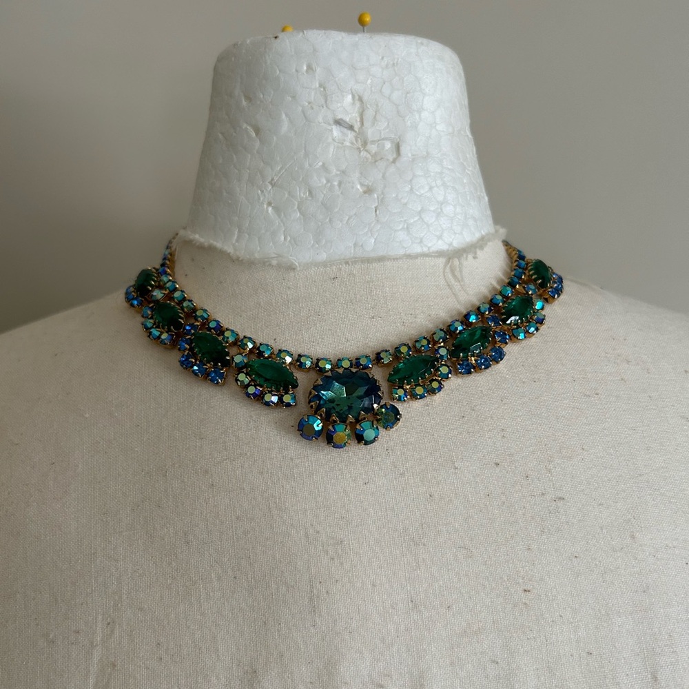 Green and Blue Gemstone Collar Necklace